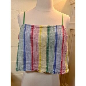 Urban Outfitters Rainbow Striped Linen Blend Gauze Crop Tank Top Cami Size‎ L